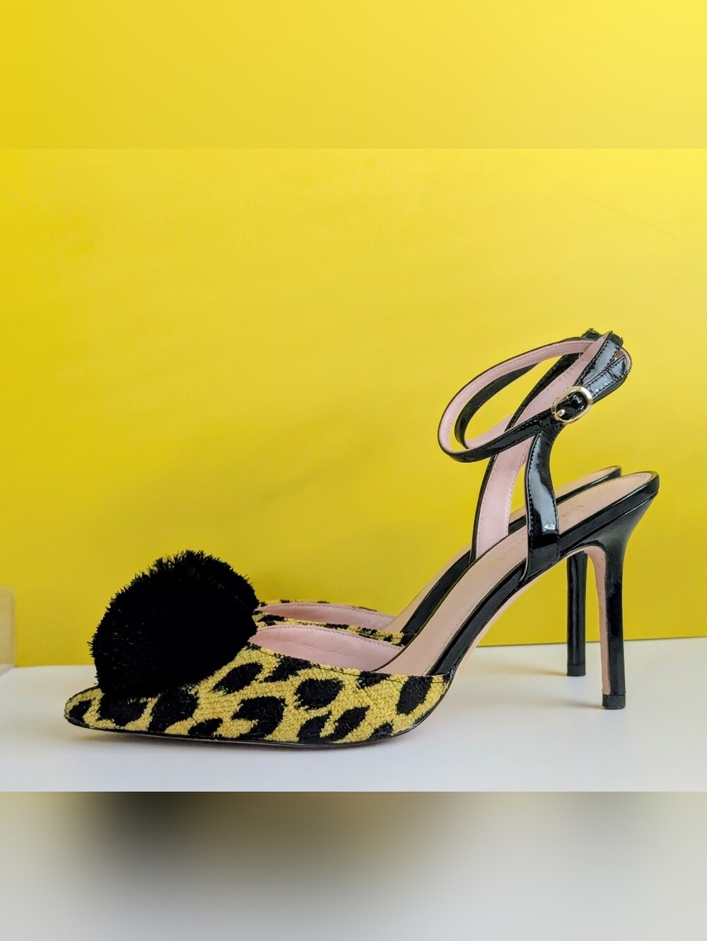 Kate Spade New York Leopard Pom Pom Ankle Strap Stiletto Heels Size 8